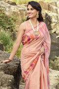 Peach Pink Cotton Saree cotton saree