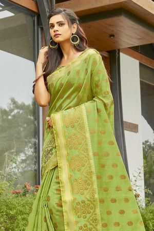 Pear Green Cotton Saree