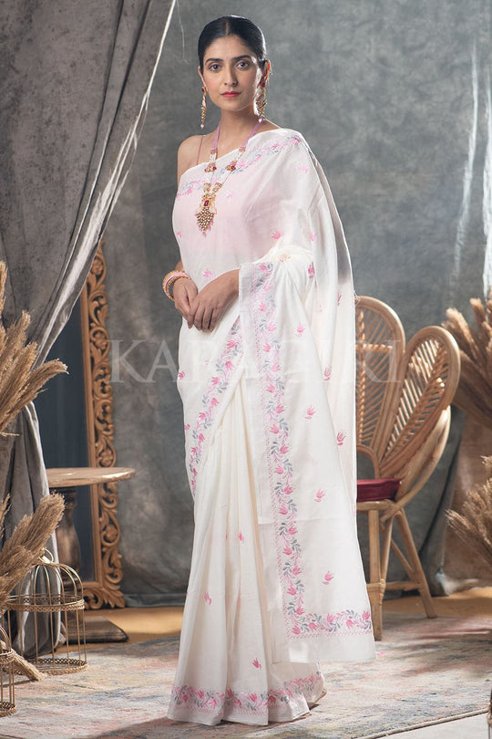 Pearl White Cotton Saree gangubai kathiawadi