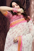 Pearl White Cotton Saree fancy saree