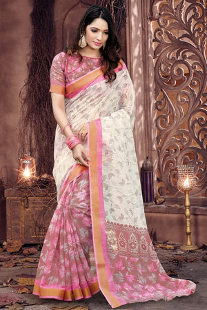 Pearl White Cotton Saree