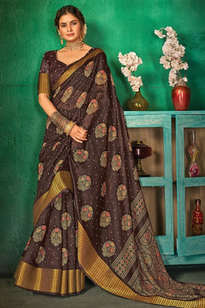 Pecan Brown Cotton Saree