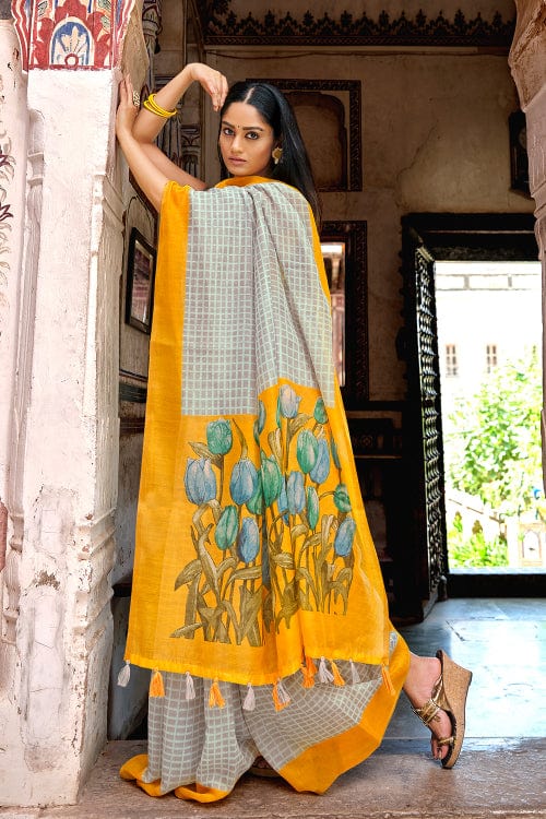 Pewter Grey Cotton Saree grey cotton saree