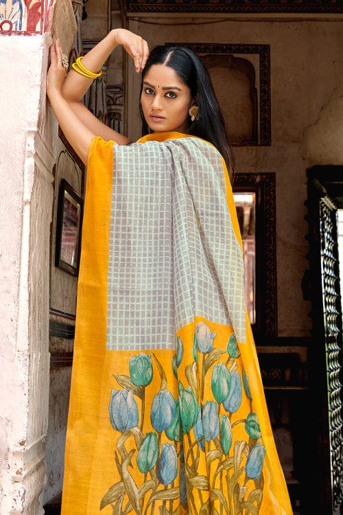 Pewter Grey Cotton Saree designer saree