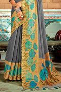 Pewter Grey Cotton Saree designer saree