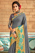 Pewter Grey Cotton Saree fancy saree