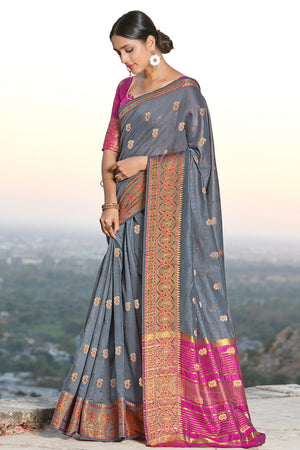 Pewter Grey Cotton Saree
