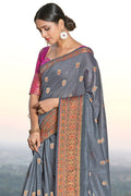 Pewter Grey Cotton Saree fancy saree