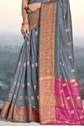 Pewter Grey Cotton Saree designer saree