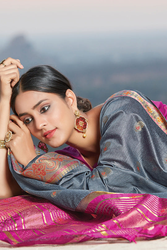 Pewter Grey Cotton Saree cotton saree
