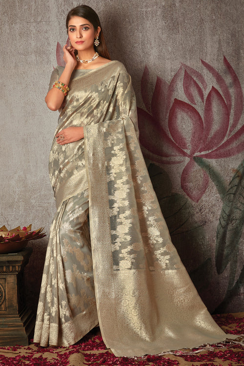 Pewter Grey Cotton Saree grey cotton saree
