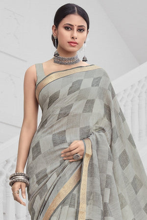 Pewter Grey Printed Cotton Saree