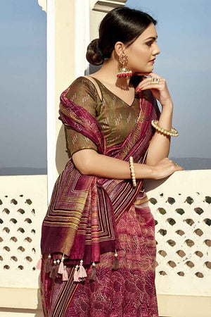 Pink & Red Printed Cotton Saree