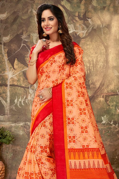 Pumpkin Orange Cotton Saree cotton saree design