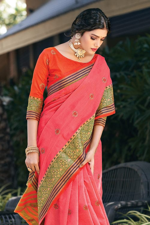 Punch Pink Cotton Saree designer saree