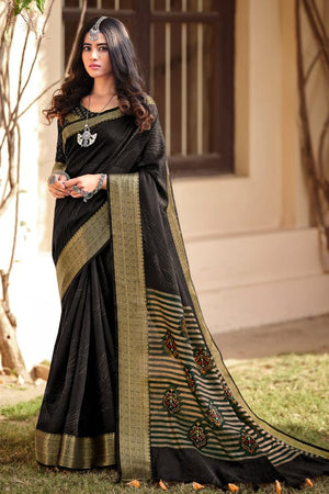 Raven Black Cotton Saree