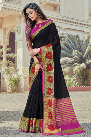Raven Black Cotton Saree