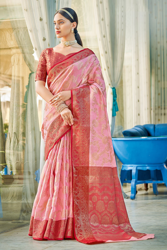 Rose Pink Cotton Saree pink cotton saree