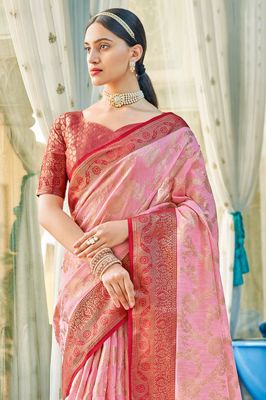 Rose Pink Cotton Saree fancy saree