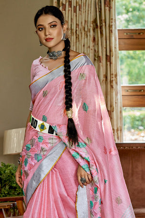 Rose Pink Cotton Saree