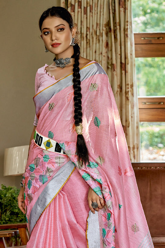 Rose Pink Cotton Saree fancy saree