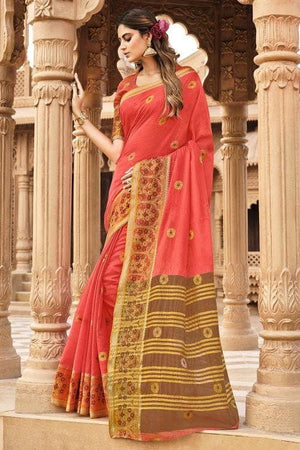 Rose Red Cotton Saree
