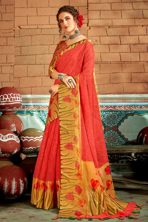 Rose Red Cotton Saree red cotton saree
