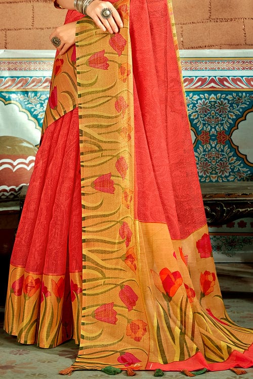 Rose Red Cotton Saree designer saree