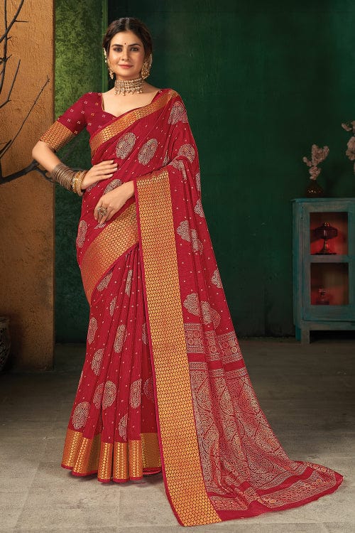 Rossa Corsa Red Cotton Saree cotton saree