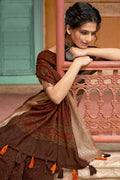 Russet Brown Cotton Saree brown cotton saree