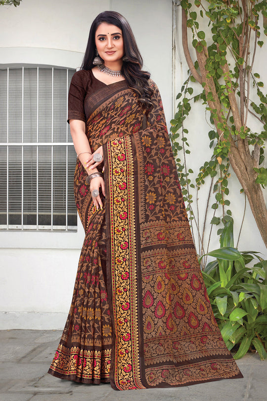 Russet Brown Cotton Saree brown cotton saree