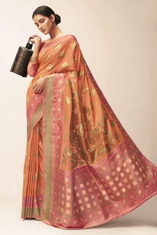 Salmon Orange Cotton Saree cotton saree online