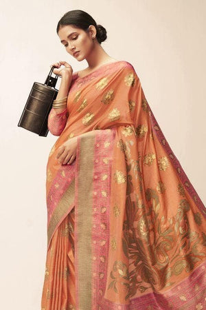 Salmon Orange Cotton Saree