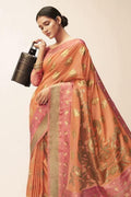 Salmon Orange Cotton Saree orange cotton saree