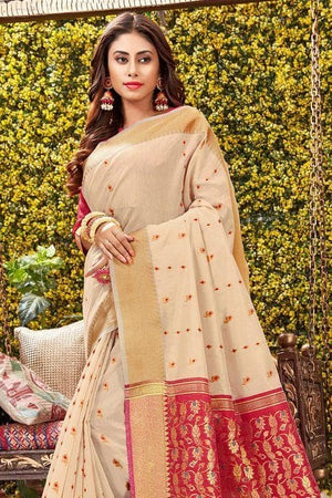 Sand White Cotton Saree