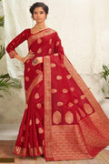Scarlet Red Cotton Saree cotton saree images