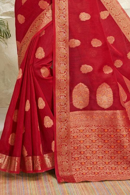 Scarlet Red Cotton Saree cotton saree price