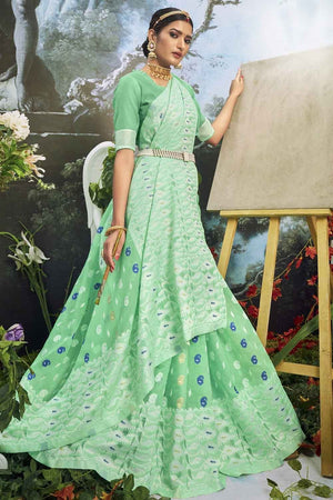 Sea Green Printed Cotton Saree