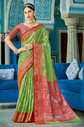 Sheen Green Cotton Saree green cotton saree