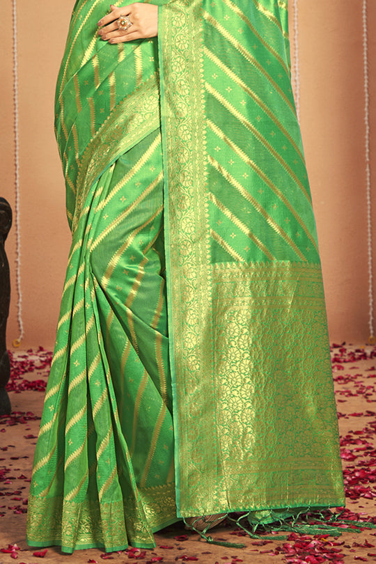 Sheen Green Cotton Saree designer saree