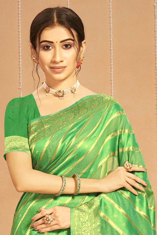 Sheen Green Cotton Saree fancy saree