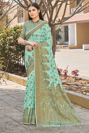 Sky Blue Cotton Saree