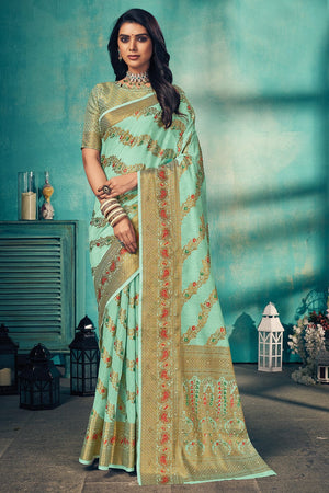 Sky Blue Cotton Saree
