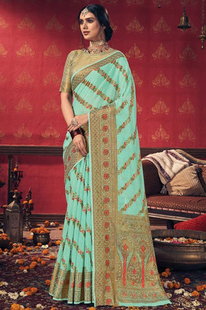 Sky Blue Cotton Saree