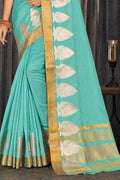 Sky Blue Cotton Saree designer saree