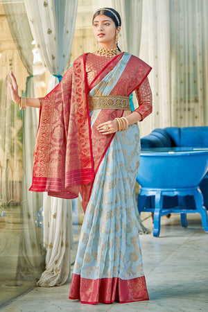 Sky Blue Cotton Saree
