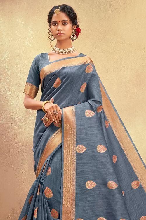 Slate Grey Cotton Saree grey cotton saree