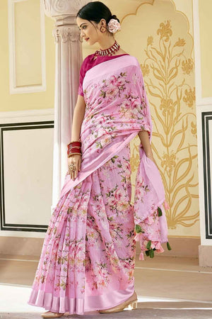 Taffy Pink Printed Cotton Saree