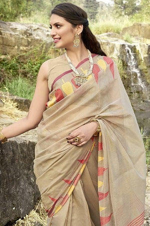 Tan Beige Cotton Saree