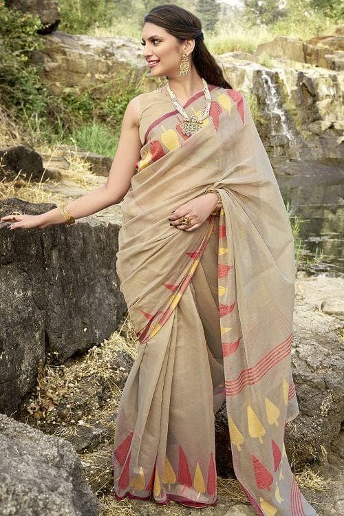 Tan Beige Cotton Saree cotton saree price